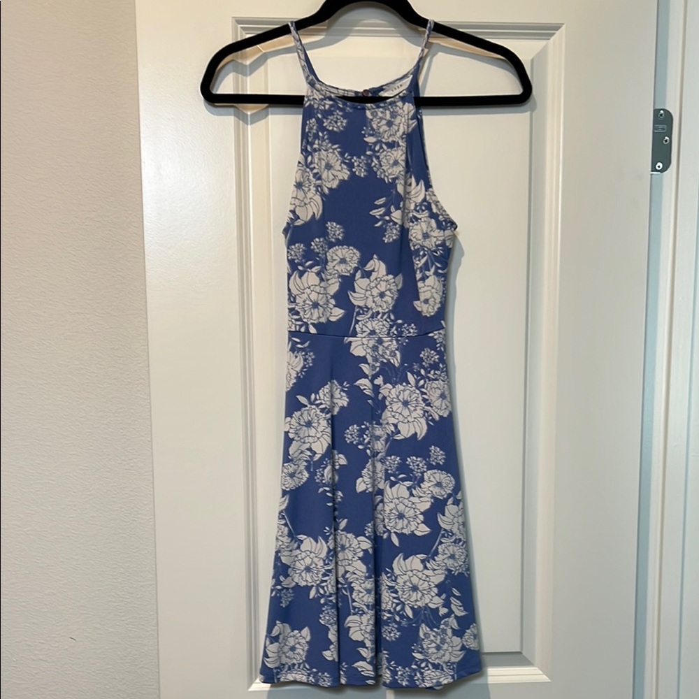 LUSH Blue Floral Sleeveless Dress with Spaghetti Straps size two